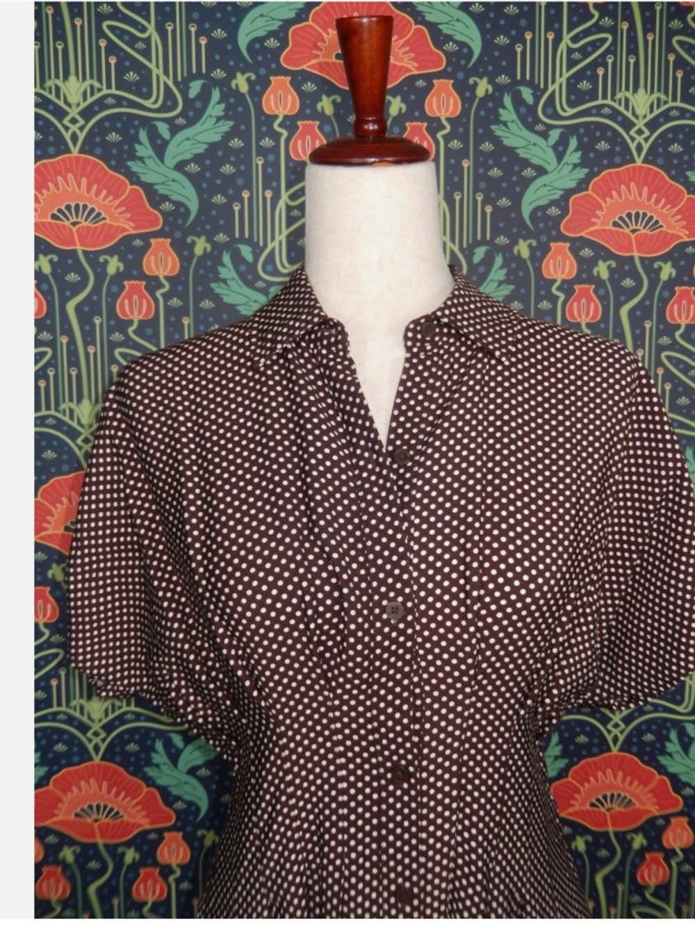 Loft Brown White Polka Dot Pindot Pleated Midi Shirtdress New S - Picture 6 of 9